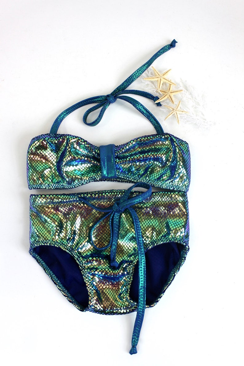 Iridescent Velvet Swimsuit Girls Mermaid Iridescent Bikini Girls Metallic High Rise Swimsuit Kids Quick Ship Swimsuit 3T