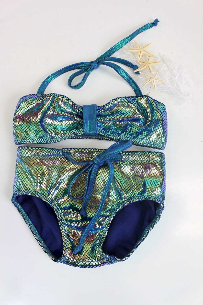Iridescent Velvet Swimsuit Girls Mermaid Iridescent Bikini Girls Metallic High Rise Swimsuit Kids Quick Ship Swimsuit 3T