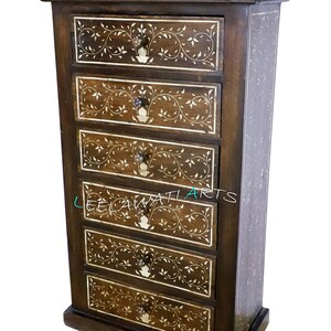 Home Décor Wood Inlay 6 Drawer Dresser Chest Bone Inlay Tallboy 6 Drawer | Living Room wood Inlaid Tallboy