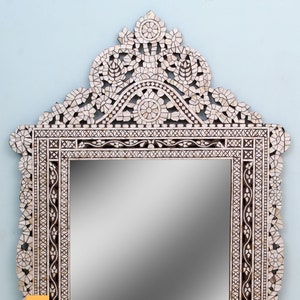 Indian Handmade Mother Of Pearl Inlay Floral Design White Color Mirror Frame