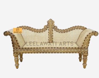 Handmade Wood Inlay Sofa Bench Living Room Furniture Royal Design