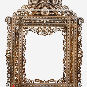 Home Décor Wood Mother of Pearl Inlay Mirror Frame | Moroccan Style Mihrab Design | Antique Mirror Frame | Wood Inlaid Mirror Frame