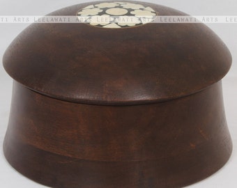 Indian Art Antique Bone Inlay Decorative Round Storage Box