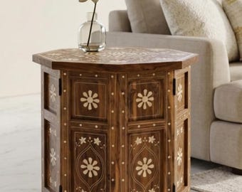 Handmade Wood Inlay Coffee Table | Bedside Table | Luxury Living Room Side Table | Custom Furniture