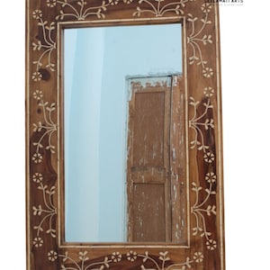 Beautful Wall Hanging Bone Inlay Floral Design Mirror Framed