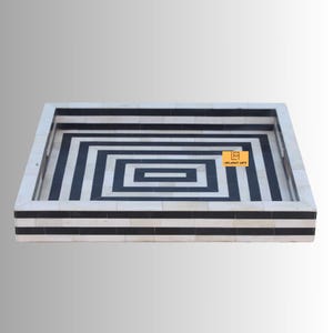 Bone Inlay Black And White Zebra Design Serving Tray