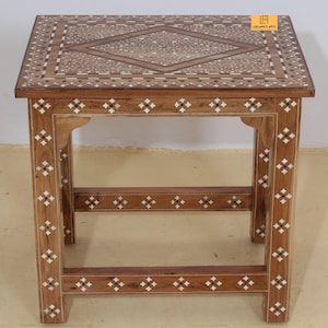 Wood Bone Inlay Side Table / Coffee Table / Inlay Coffee Table Inlaid Coffee Table Bone Inlay Table| Foldable Table
