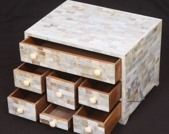 Home Décor Wood Mother Of Pearl Inlay 6 Drawer Jewelry Storage Box | Antique Storage Box | Unique Box