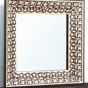 Leelawati Arts Bone Inlay Mirror Frame | Table Top Décor Mirror | Antique Mirror Frame | Living Room Décor Mirror | Edge Mirror Frame