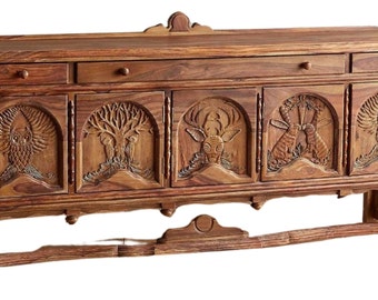 Aparador de animales de madera tallada a mano: incrustaciones de vida silvestre