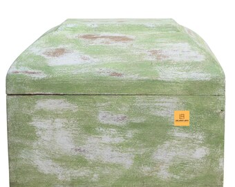 Caja de joyería de aspecto antiguo verde, caja decorativa de madera de teca y mango