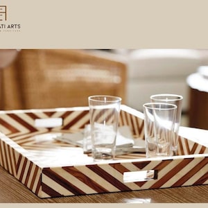 Home Décor Teak Wood & Bone Serving Tray | Wood Tray | Living Room Decoction Tray | Center Table Tray | Restaurant Serves Tray