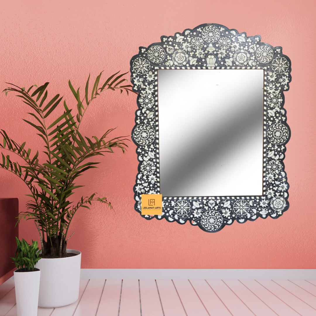 Home Living Room Mirror Frame Bone Inlay Design Mirror Frame Wall
