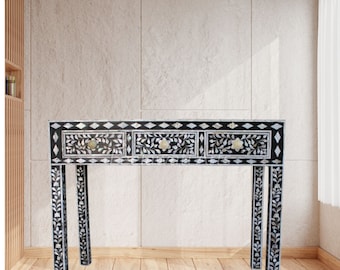 Ready to Move Console Table Mother of pearl furniture Floral Design Console Table Black And White 3 Drawer