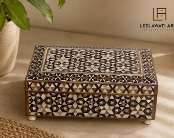 Handmade Inlay Wood Box, Teak Mango Wood, Vintage Style Boho Decor, Gift for Her