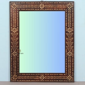 Wood bone inlay Mirror Frame | Home Décor Wall hanging floral design mirror frame | living room mirror frame | wood inlaid mirror frame