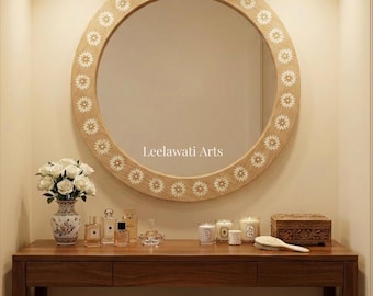 Handmade Wood Inlay Mirror Frame (36x36 Inch)  Royal Living Room Decor