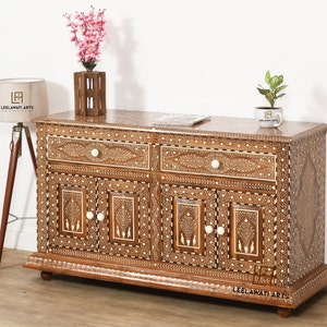 Luxury Home Living Room Sideboard Bone Inlay Sideboard / wood bone inlaid chest door