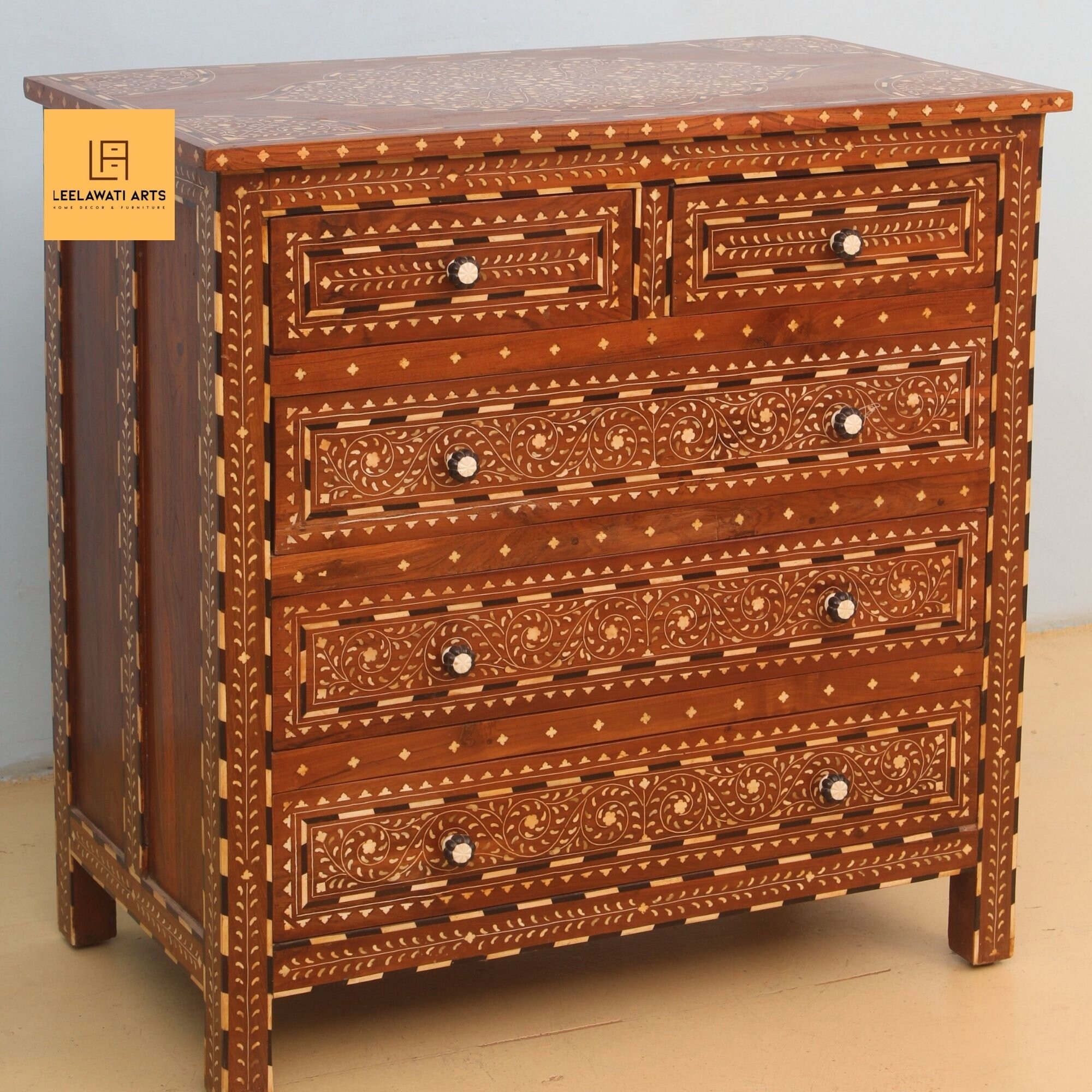 Indian Chest of Drawers - Bone Inlay Indian Chest of Drawers - Bone Inlay