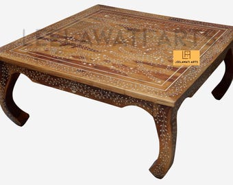 Handmde Wood Inlay Coffee Table | Luxury Living Center Table | Home Decor Furniture