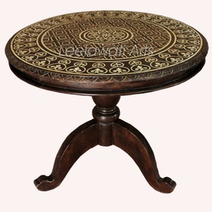 Wood inlay Mother Of Pearl Round Design Handmade Table | Coffee Table | Center Table | Wood inlaid Dining Table