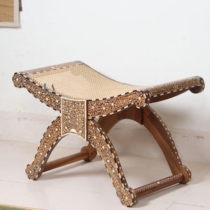 Wood Inlay Roaming Chair Handmade Caning Accent Chair Luxury Living Roon Cane Chair