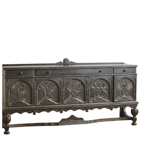 Wood Hand Carved Menagerie Buffet | Wildlife Hand Carved Buffet | Wood Inlay Hand carved Menagerie Buffet | Antique Carved Buffet