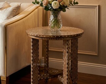 Home Decor Handmade Wood Inlay Round Coffee Table  Royal Living Room Decor