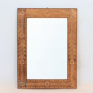 Wood bone inlay Mirror Frame | Home Décor Wall hanging floral design mirror frame | living room mirror frame | wood inlaid mirror frame