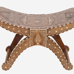 Wood  Inlay Roman Chair Handmade Living Room Decor