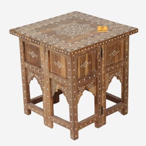 Wood Bone Inlaid Table Home Décor | Wood Bone Inlay Side Table | Antique Inlaid Coffee Table | Wood Bedside Inlay Table