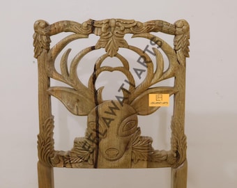 Hand Carved Menagerie Deer Dining Chair | Luxury Living Chair | Home Decor Furniture