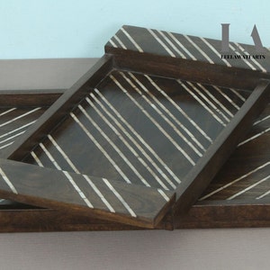 Home Décor Mother of Pearl Inlay Serving Tray Home Use Decorative Tray Table Tray Set 2