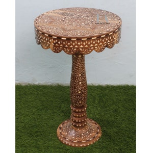Leelawati Arts Home Décor Wood Bone Inlay Round Table Luxury Round Center End Table