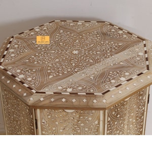 Wood Bone Inlay Table | Wood Inlaid Coffee Table | Antique Table | Living Room Decor Table