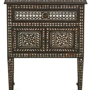 Wood MOP Inlay Bedside | Wood Inlaid Bedside Table | Home Décor Living Room 2 Door Table