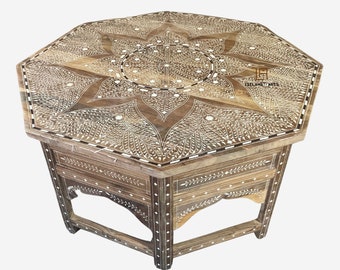 Wood Bone Inlay Octagon Side Table / Coffee Table / Inlay Coffee Table Inlaid Coffee Table Bone Inlay Table| Foldable Table