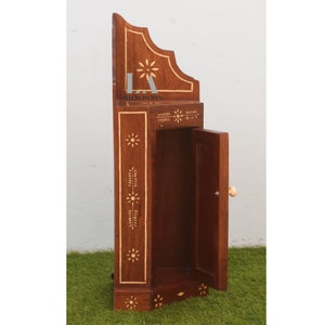 Wood bone Inlay Antique 1 Door shelf Corner Brown Color