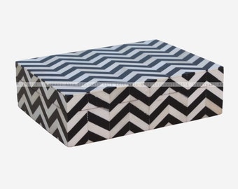 Handmade  Inlay Box Chevron Pattern Jewelry Storage