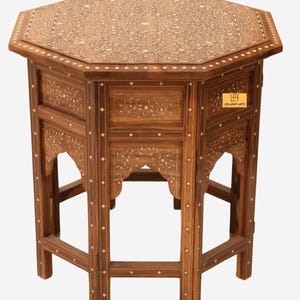 Wood Bone Inlaid Table Home Décor | Wood Bone Inlay Hexagon Side Table | Antique Inlaid Coffee Table | Wood Bedside InlayTable