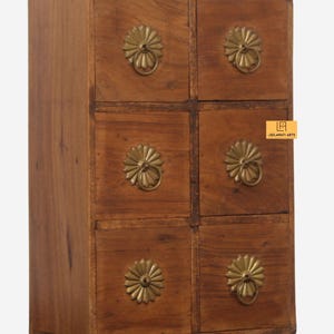 Antique Wooden Brass 6 Drawer Jewelry Storage