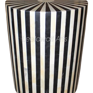 Black And White Bone & Horn Round Wooden Antique Handmade Indian Bed Side table Stool Brand New