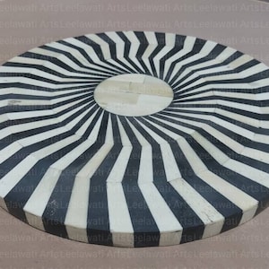 Wood Bone Inlay Black And White Round Design Table Top