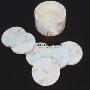 Wood Mother of Pearl 6 Piece Tea Coffee Coaster