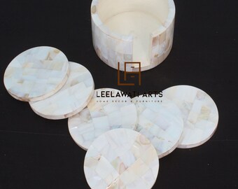 Wood Mother of Pearl 6 Piece Tea Coffee Coaster