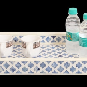 Home Decorative Wood Bone Inlay Serving Tray | Bone Design Handmade Serving Tray | Wood Bone Inlay Table Tray | Antique Tray