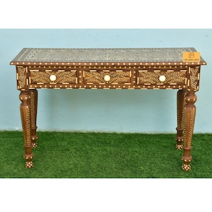 Wood Bone Inlay 3 Drawer Console Table