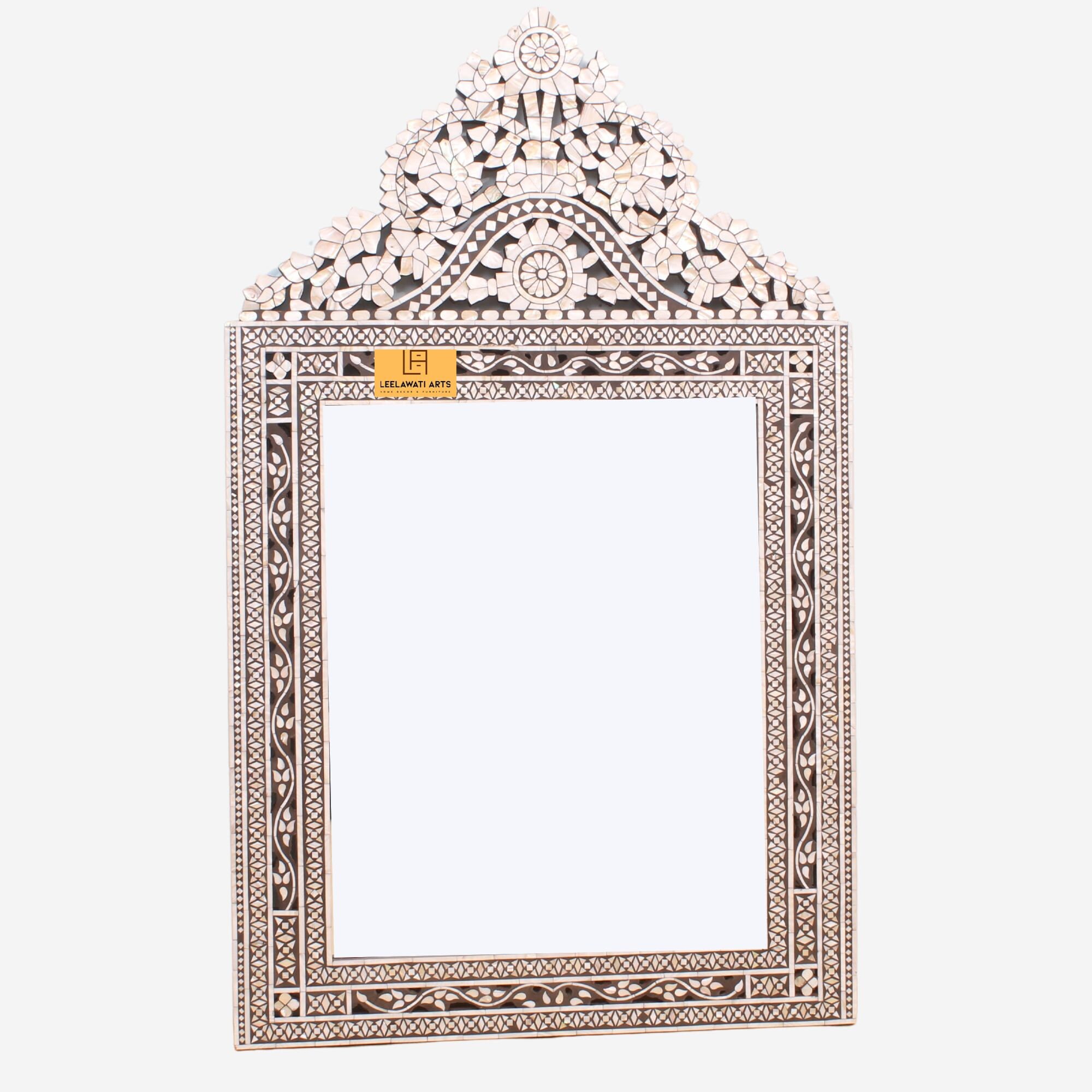 Mother of Pearl Inlay Wall Mirror Frame Teak & Mango Wood