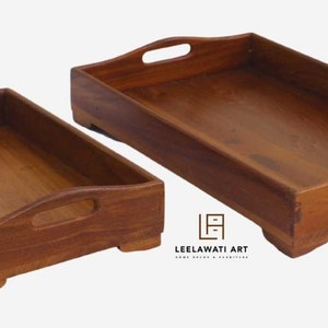 Teak Wood Serves Serving Tray Antique Tray Gifts Tray Home Used Tray table Tray Set 2