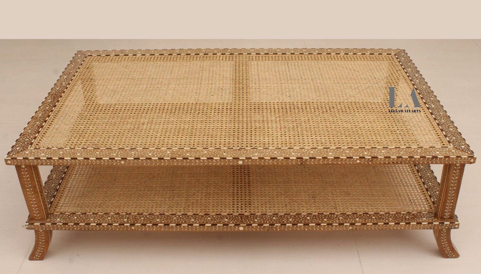 Leelawati Arts Home Décor Wood Bone Inlay Center Coffee Table | Wood inlaid Canning Table | Living Room Luxury Bone Inlay Canning Table